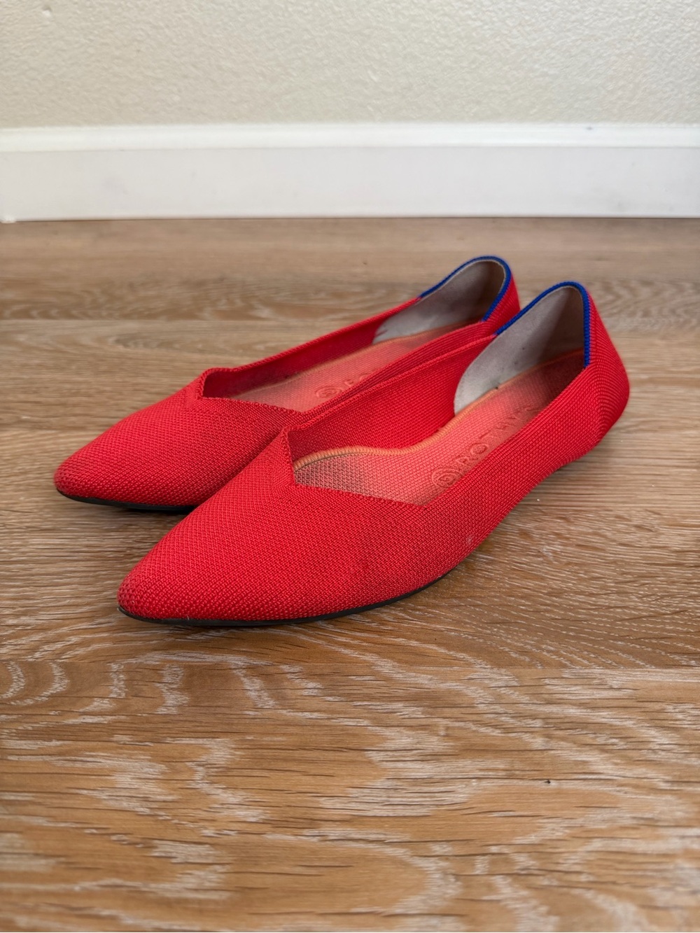 Rothy's The Point Bright Red Knit Comfy Flats, Size 9.5
